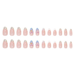 French 3D Flower Press on Nails 24Pcs Medium Almond Nails