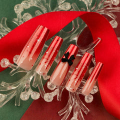 Snowflake Bow Press on Nails 24Pcs Long Squoval Nails