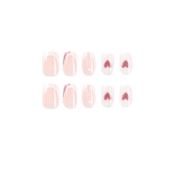 White French Love Press on Nails 24Pcs Medium Squoval Nails