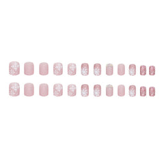 Sparkling Snowflakes Press on Nails 24Pcs Short Squoval Nails