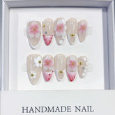 Spring Flowers(Handmade press on nails)/10Pcs Almond Nails