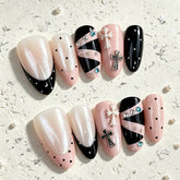Y2K Black Pink French Presson on Nails 10Pcs Medium Almond Nails