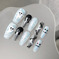 Blue Ghost(Handmade press on nails)/10Pcs Coffin Nails