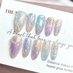 Mermaid Aurora Pearl(Handmade press on nails)/10Pcs Almond Nails