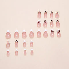 French Leopard Print Flower Presson on Nails 24Pcs Medium Almond Nails