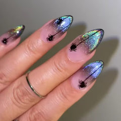 Colorful Spider Press on Nails 24Pcs Short Oval Nails
