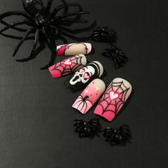 Love Pumpkin Spider Web Skull Press on Nails 24Pcs Short Almond Nails