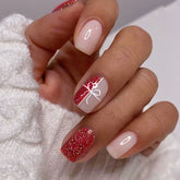 Red Gift Box Press on Nails 24Pcs Short Squoval Nails