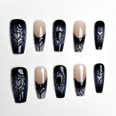 French Spider Web(Handmade press on nails)/10Pcs Coffin Nails