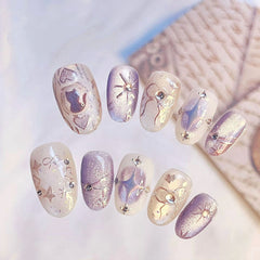 Purple Cat Cat Eye(Handmade press on nails)/10Pcs Oval Nails
