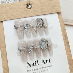 Cat Eye Chain Diamond Handmade press on Nails / 10Pcs Ballerina Nails