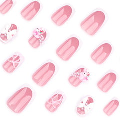 French Bow Melody Press on Nails 24Pcs Short Squoval Nails