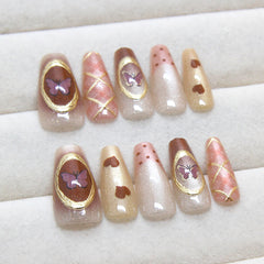 Plaid Butterfly Heart Cat Eye(Handmade press on nails)/10Pcs Ballerina Nails