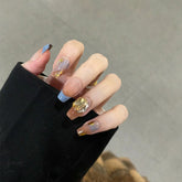 Gold Diamond(Handmade press on nails)/30Pcs Coffin Nails