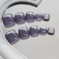 Fine Sparkle Cat Eye(Handmade Press On Nails)/24Pcs Short Toe Nails