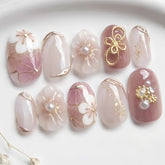 Pink Bloom Cat Eye Press on Nails 10Pcs Medium Almond Nails