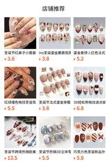 Pink Christmas Tree Bow Presson on Nails 10Pcs Medium Almond Nails