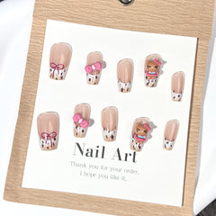 Leopard Print Kitty Bow Cat Eye(Handmade press on nails)/10Pcs Coffin Nails