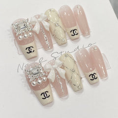 Chanel Bow(Handmade Custom Nails)/10Pcs Coffin Nails