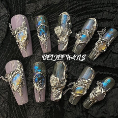 Steel Rose(Handmade Custom Nails)/10Pcs Coffin Nails