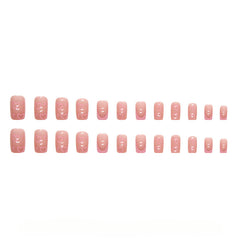 Simple Pink Love Heart Press on Nails 24Pcs Medium Squoval Nails
