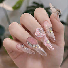Pink Snake(Handmade Custom Nails)/10Pcs Coffin Nails