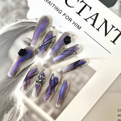 Black Rose(Handmade Custom Nails)/10Pcs Coffin Nails