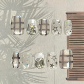 Aurora Star Plaid Cat Eye(Handmade press on nails)/10Pcs Squoval Nails