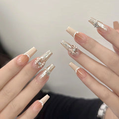 French Bow Manicure(Handmade Custom Nails)/10Pcs Ballerina Nails