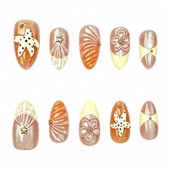 Cream French Smudged Cat Eye Press on Nails 10Pcs Short Almond Nails