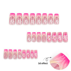 French Blush 3D Flowers Press on Nails 24Pcs Medium Squoval Nails