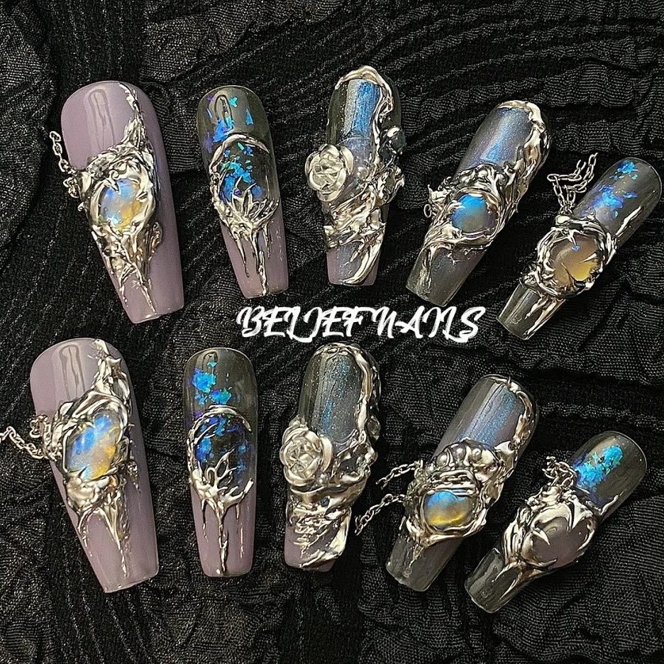 Steel Rose（Handmade Custom Nails）/10Pcs Coffin Nails