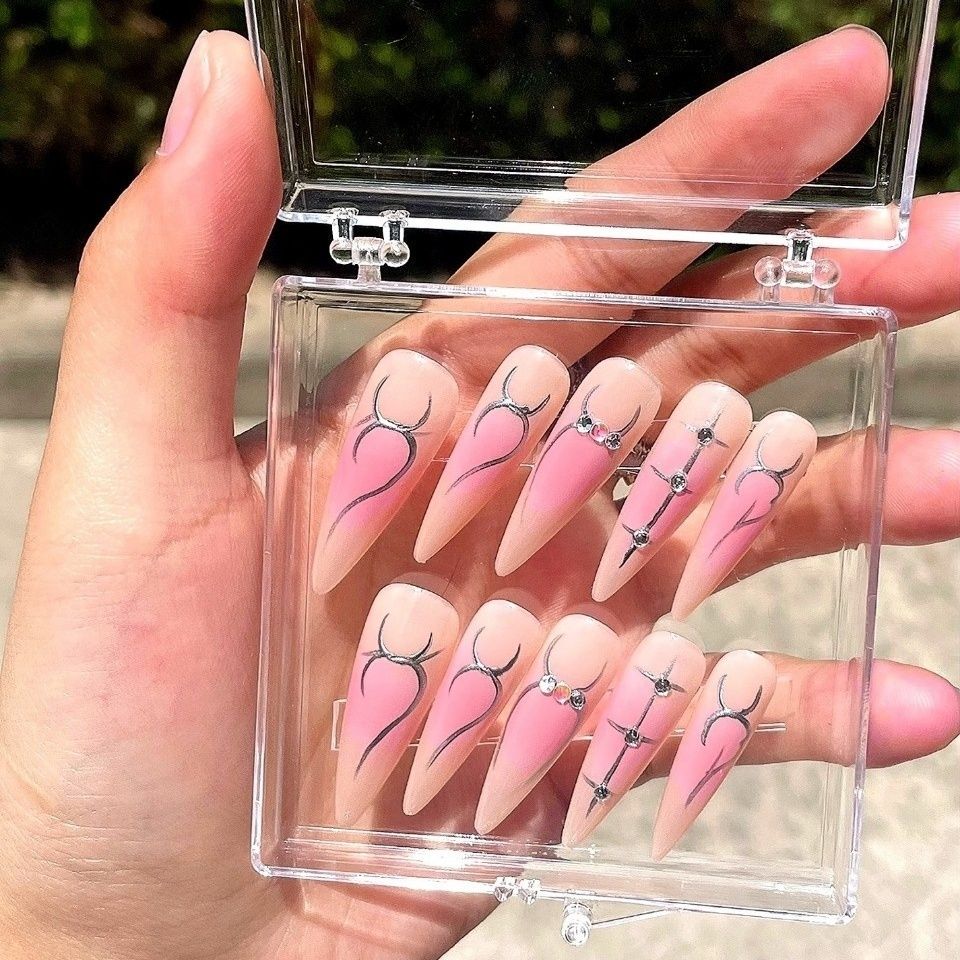 Pink Mechanical Patch（Handmade Custom Nails）/10Pcs Stiletto Nails