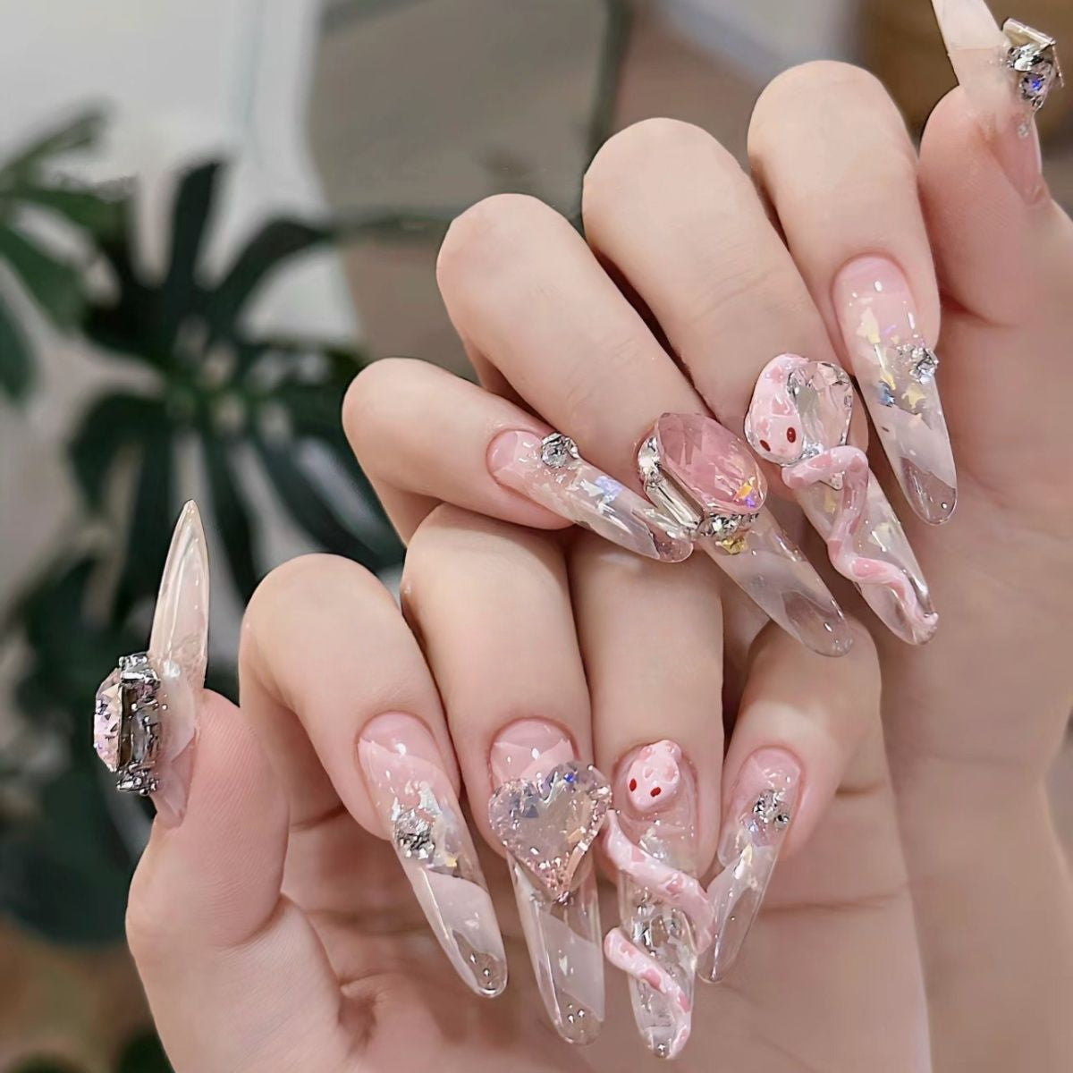 Pink Snake（Handmade Custom Nails）/10Pcs Coffin Nails