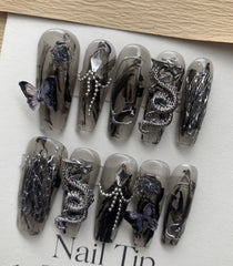 Butterfly Dragon（Handmade Custom Nails）/10Pcs Coffin Nails