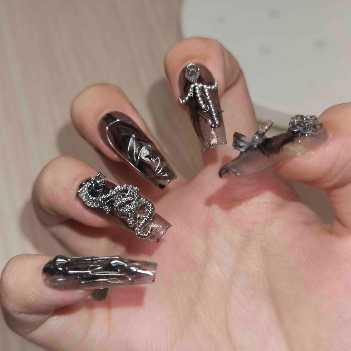 Butterfly Dragon（Handmade Custom Nails）/10Pcs Coffin Nails