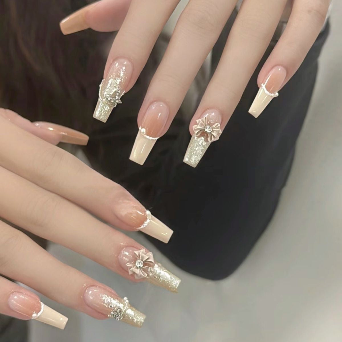 French Bow Manicure（Handmade Custom Nails）/10Pcs  Ballerina Nails