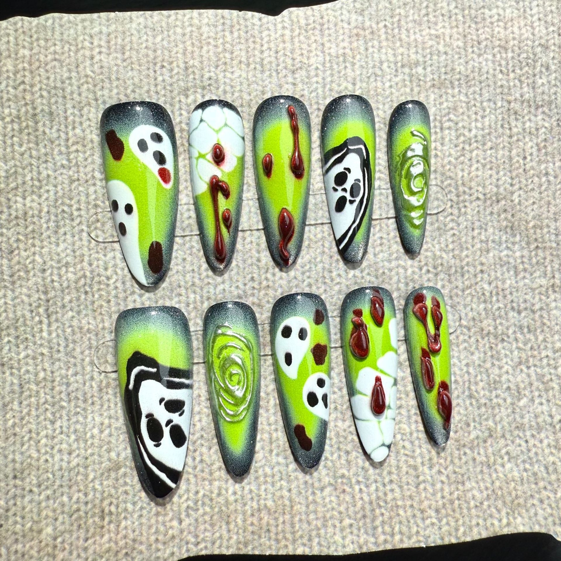 Halloween Party（Handmade press on nails）/10Pcs Stiletto Nails