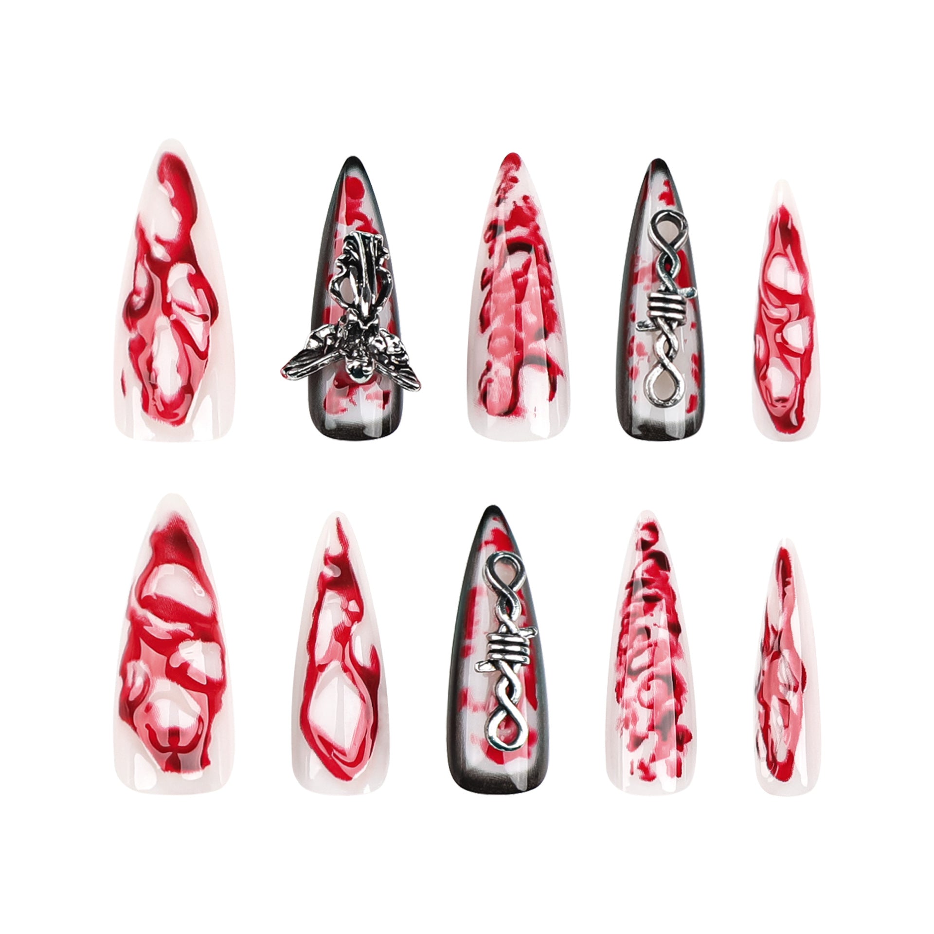 3D Smudged Angel Press on Nails 24Pcs Long Stiletto Nails