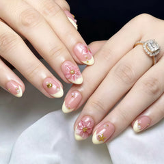 French 3D Flower Shell Starfish Presson on Nails 10Pcs Medium Almond Nails
