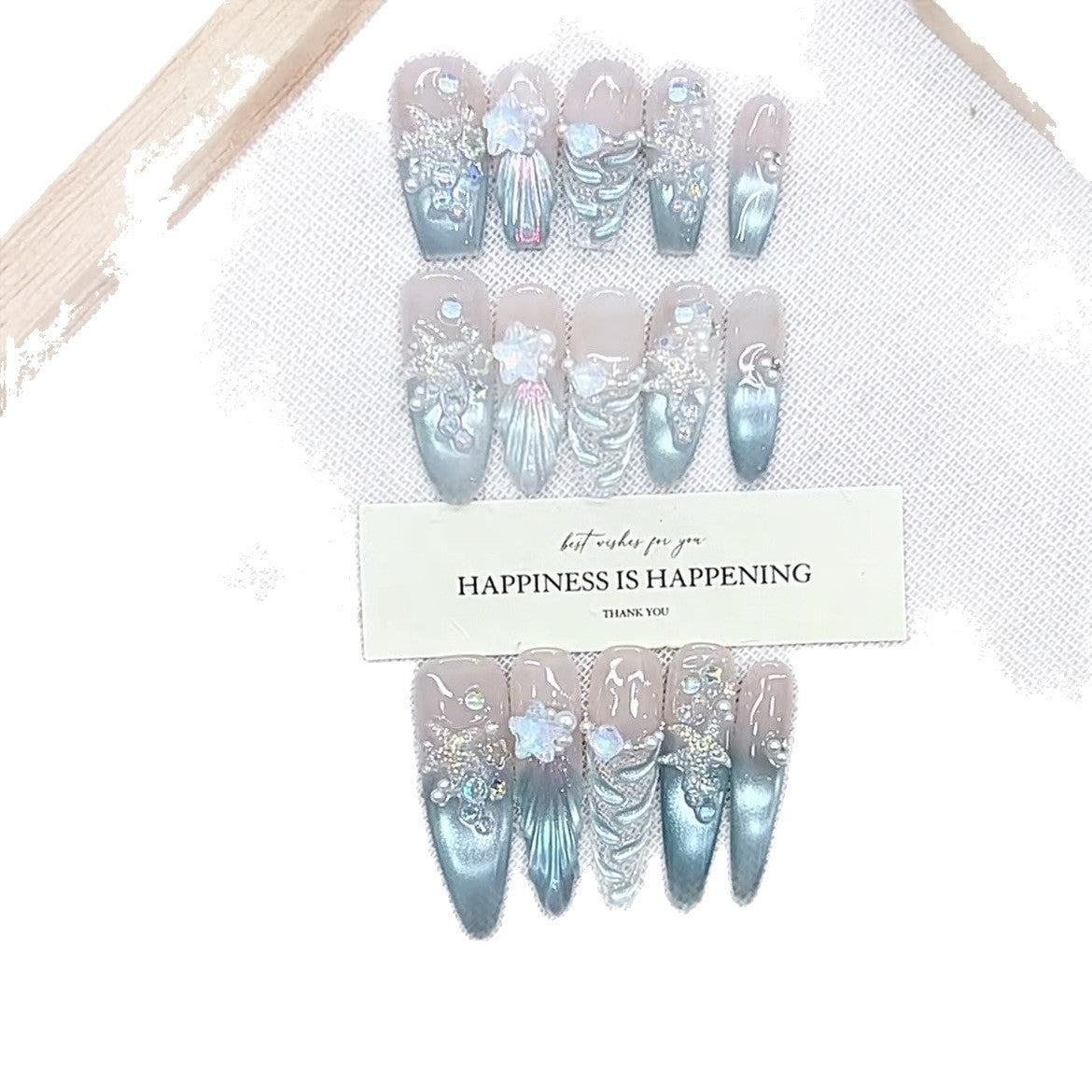 Sea World Cat Eye（Handmade press on nails）/10Pcs Stiletto Nails