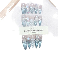 Sea World Cat Eye（Handmade press on nails）/10Pcs Stiletto Nails