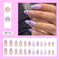 Purple Love Press on Nails 24Pcs Medium Almond Nails