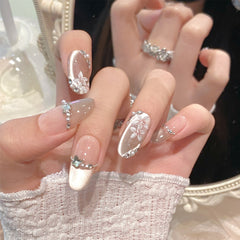 Flower Diamond French Cat Eye（Handmade press on nails）/10Pcs Almond Nails
