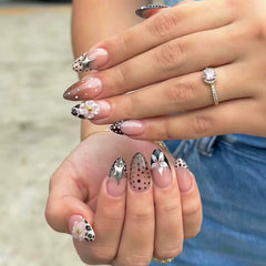 Y2K Polka Dot Star Flower Presson on Nails 10Pcs Medium Almond Nails