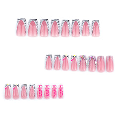 French Zebra Pattern Kitty Press on Nails 24Pcs Medium Squoval Nails