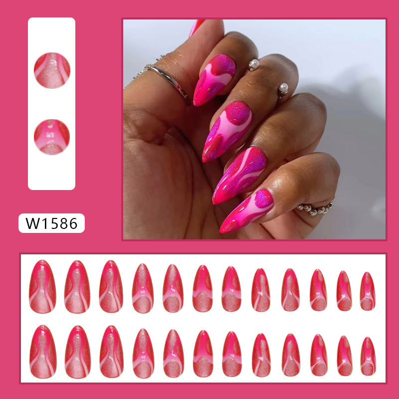 Rose Red Press on Nails 24Pcs Medium Almond Nails