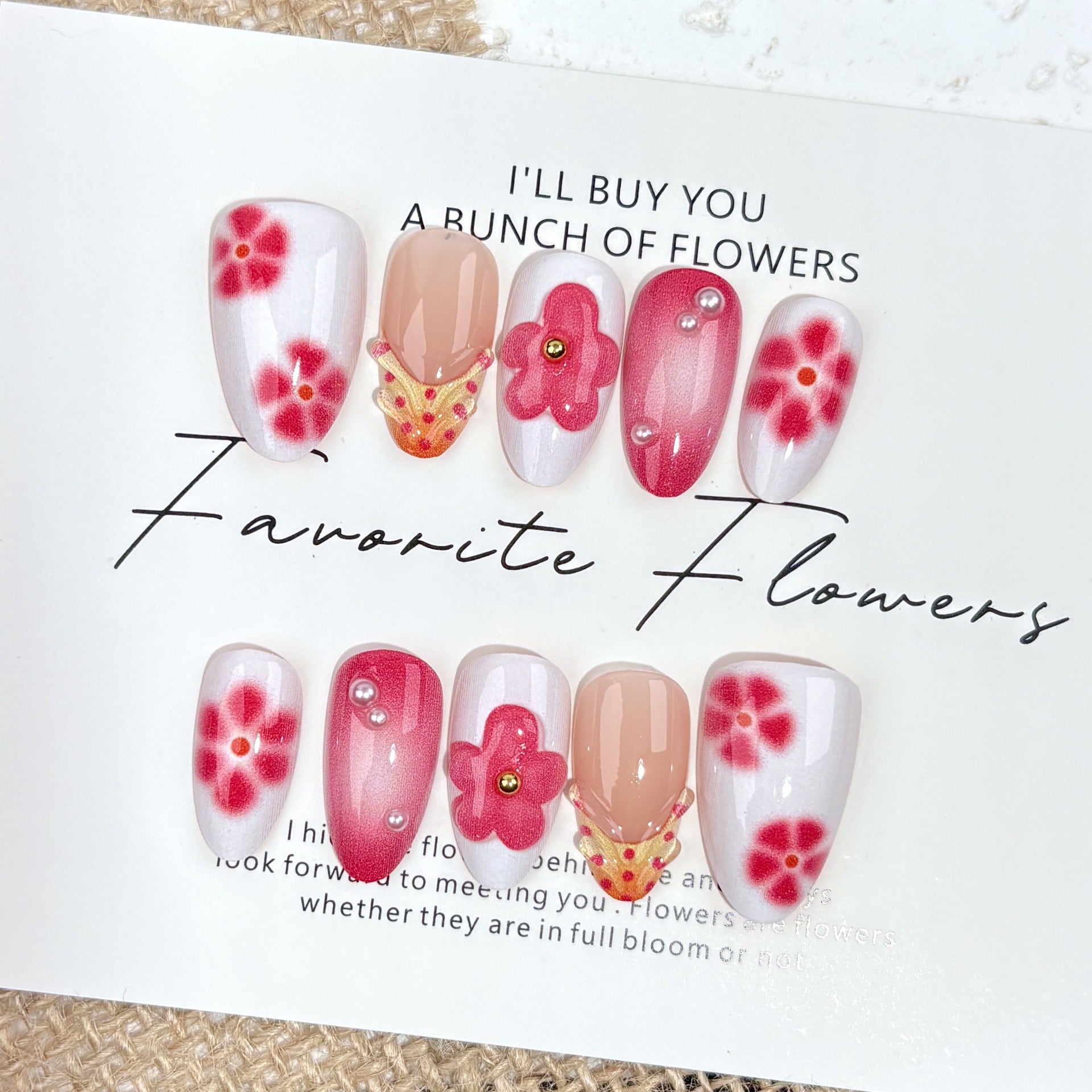 Rose red French Cat Eye on Nails 10Pcs Short Almond Nails