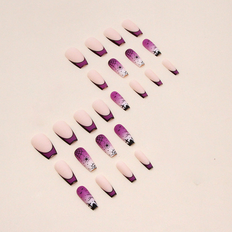 Purple Spider Web Press on Nails 24Pcs Medium Squoval  Nails  