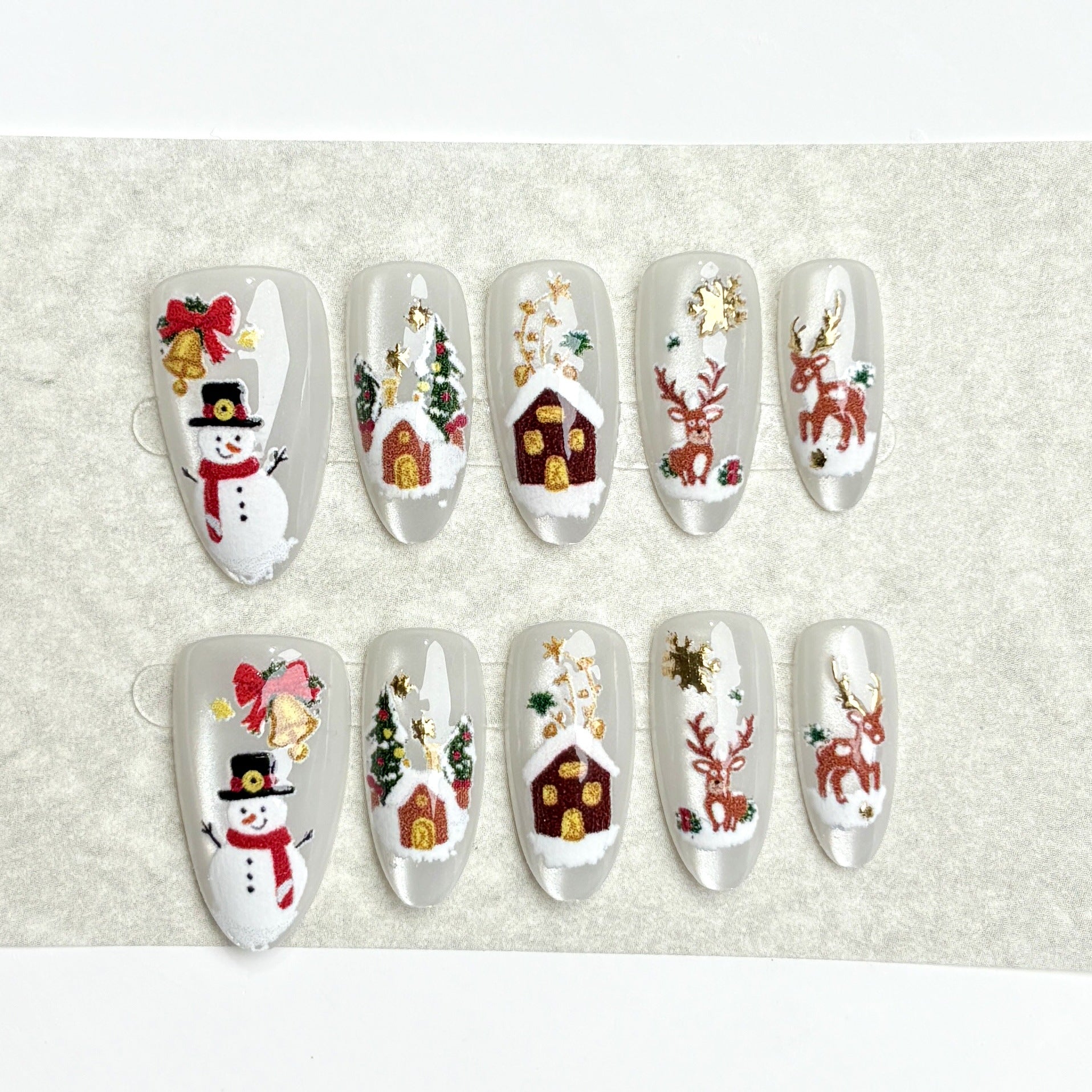 Christmas Eve（Handmade press on nails）/10Pcs Almond Nails